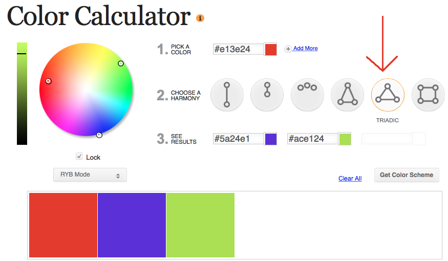 Triadic Color Scheme from Sessions College Color Calculator