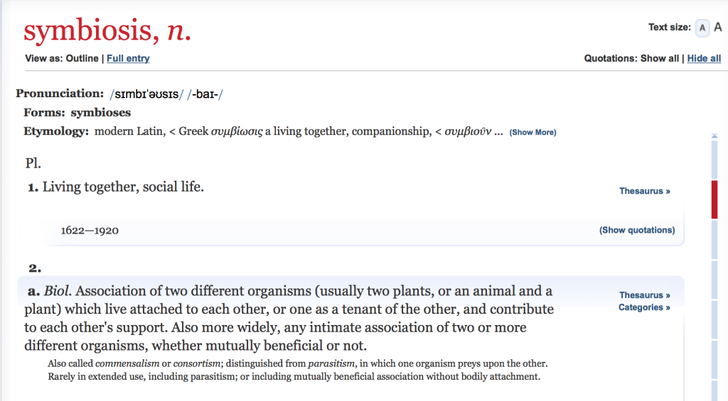 Oxford English Dictionary definition of Symbiosis